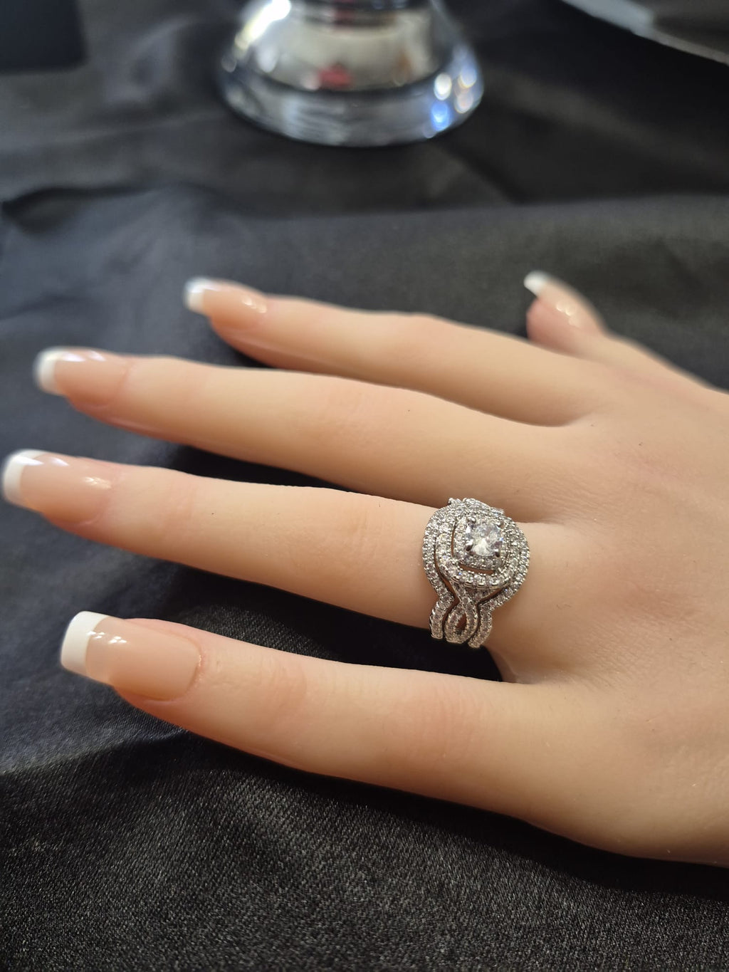 Women's Luxurious 3pc Cubic Zirconia Engagement Ring and Wedding Band Set