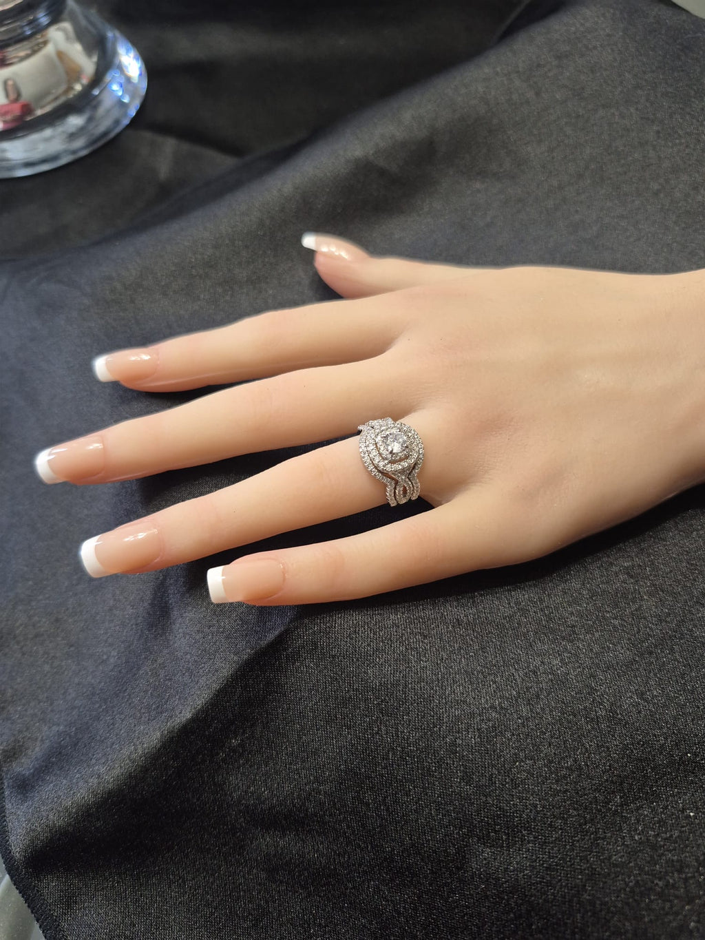 Women's Luxurious 3pc Cubic Zirconia Engagement Ring and Wedding Band Set