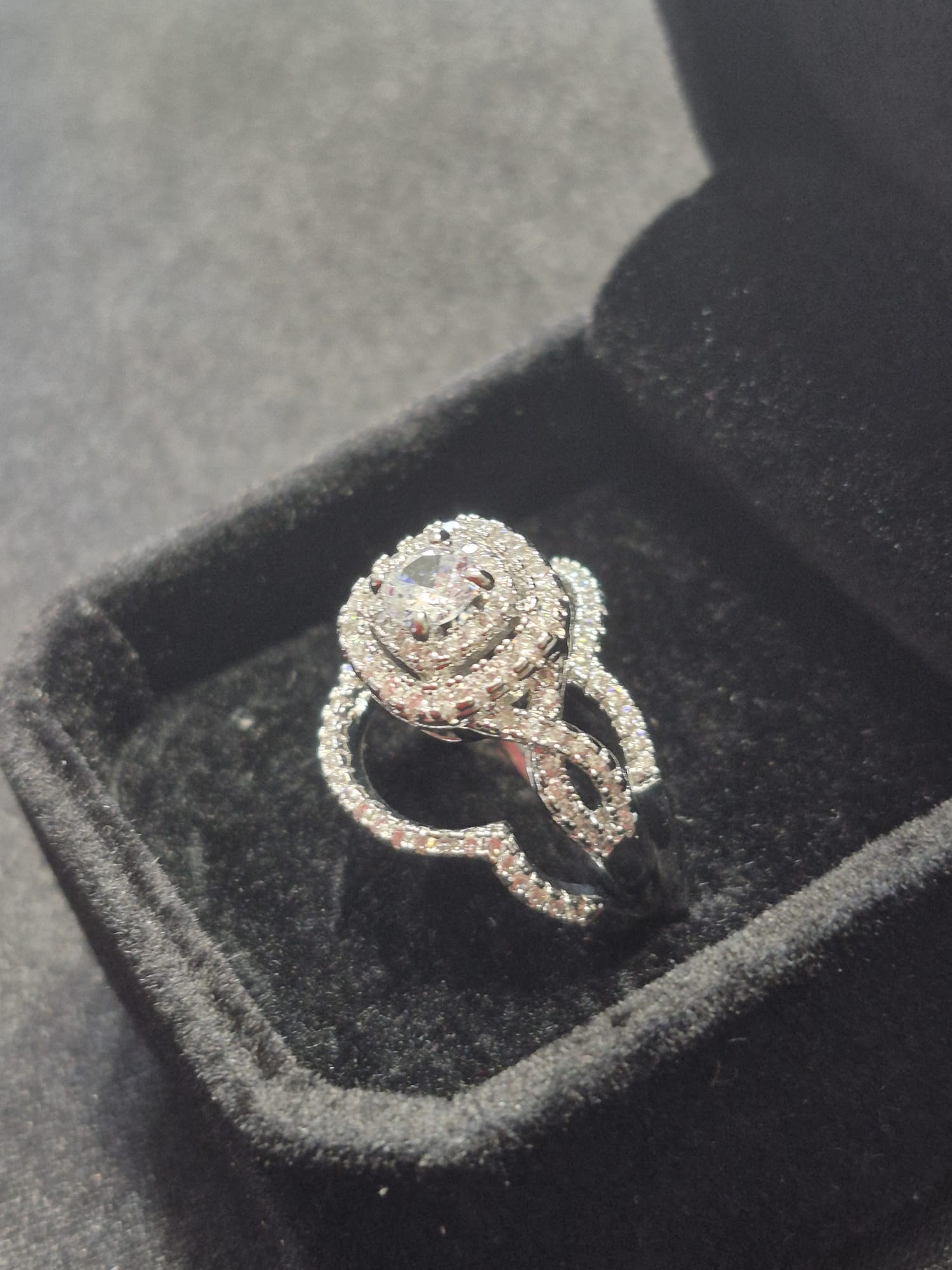 Women's Luxurious 3pc Cubic Zirconia Engagement Ring and Wedding Band Set