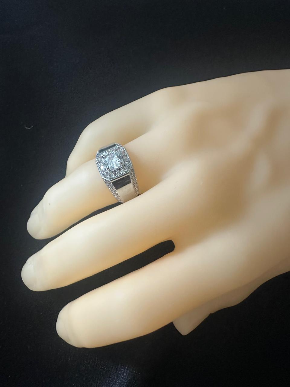 Men's Dazzling 925 Sterling Silver Crystal Zircon Signet and Wedding Ring