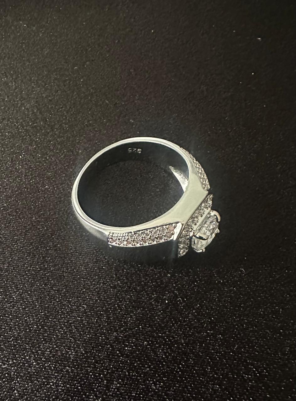 Men's Dazzling 925 Sterling Silver Crystal Zircon Signet and Wedding Ring