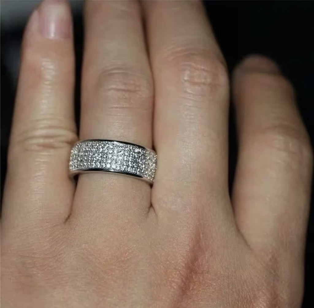 Men's Stunning 8mm Stainless Steel Cubic Zirconia Inlaid Wedding Band