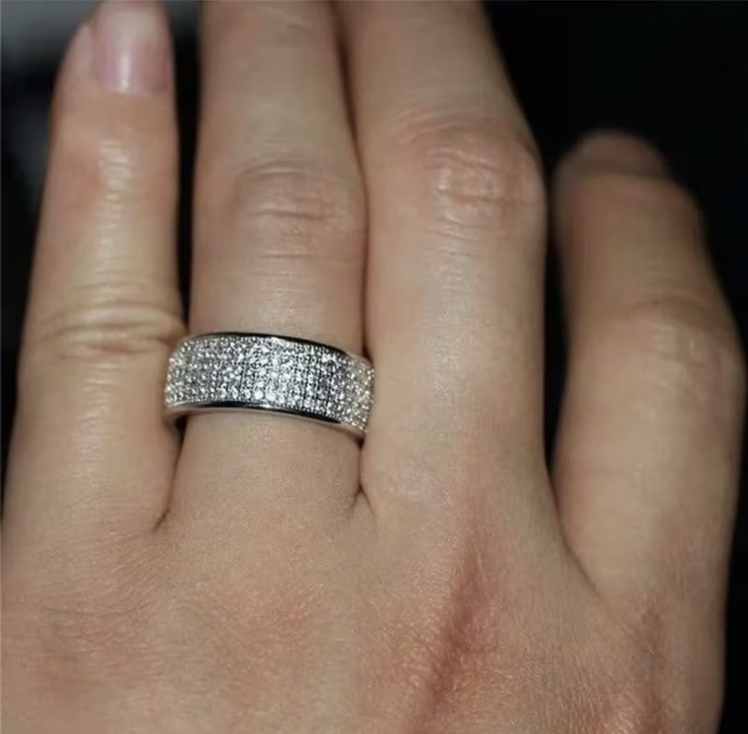 Men's Stunning 8mm Stainless Steel Cubic Zirconia Inlaid Wedding Band