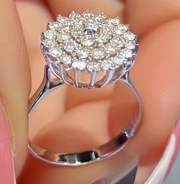 Exquisite White Cluster Zirconia Round Women's Engagement Ring