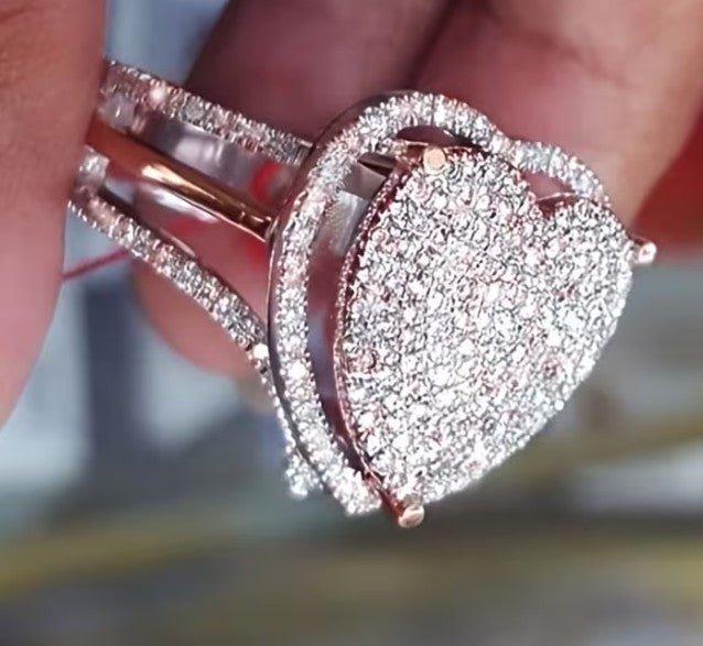 Stunning Heart-Shaped Two-Tone Cubic Zirconia Engagement and Promise Ring