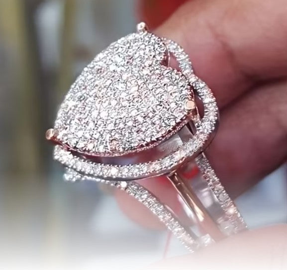 Stunning Heart-Shaped Two-Tone Cubic Zirconia Engagement and Promise Ring