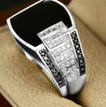 Men's Boastful Black Stone Signet and Wedding Ring (Silver)