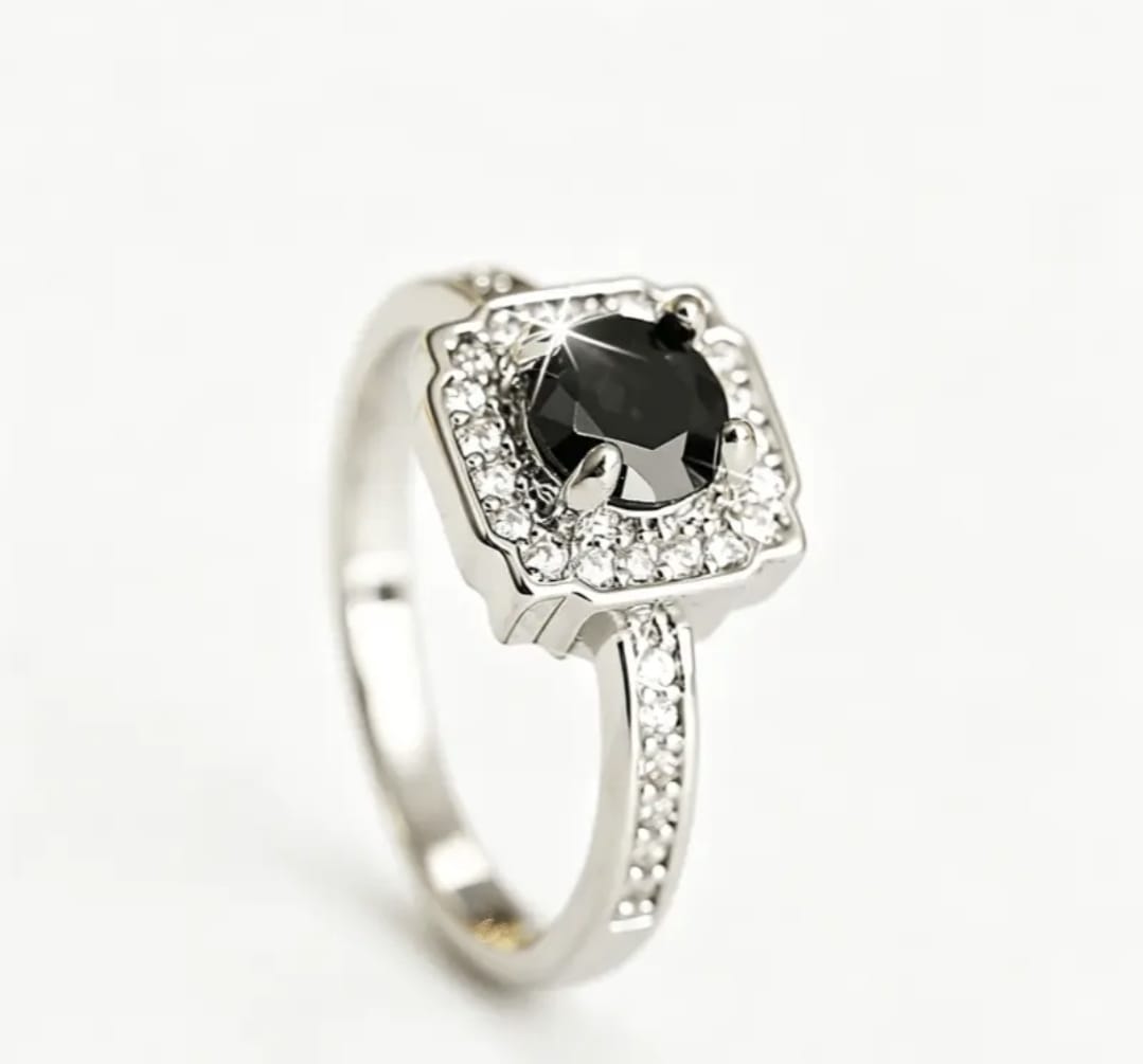 Women's Beautiful Black Stone Cubic Zirconia Engagement and Promise Ring