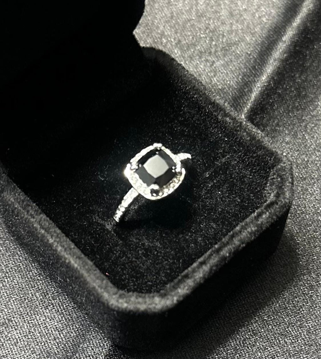 Women's Beautiful Black Stone Cubic Zirconia Engagement and Promise Ring
